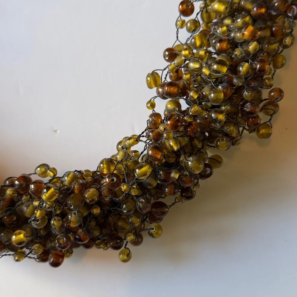 Pottery Barn BEADED WREATH Country Holiday Christmas Gold Ribbon Hanger VTG